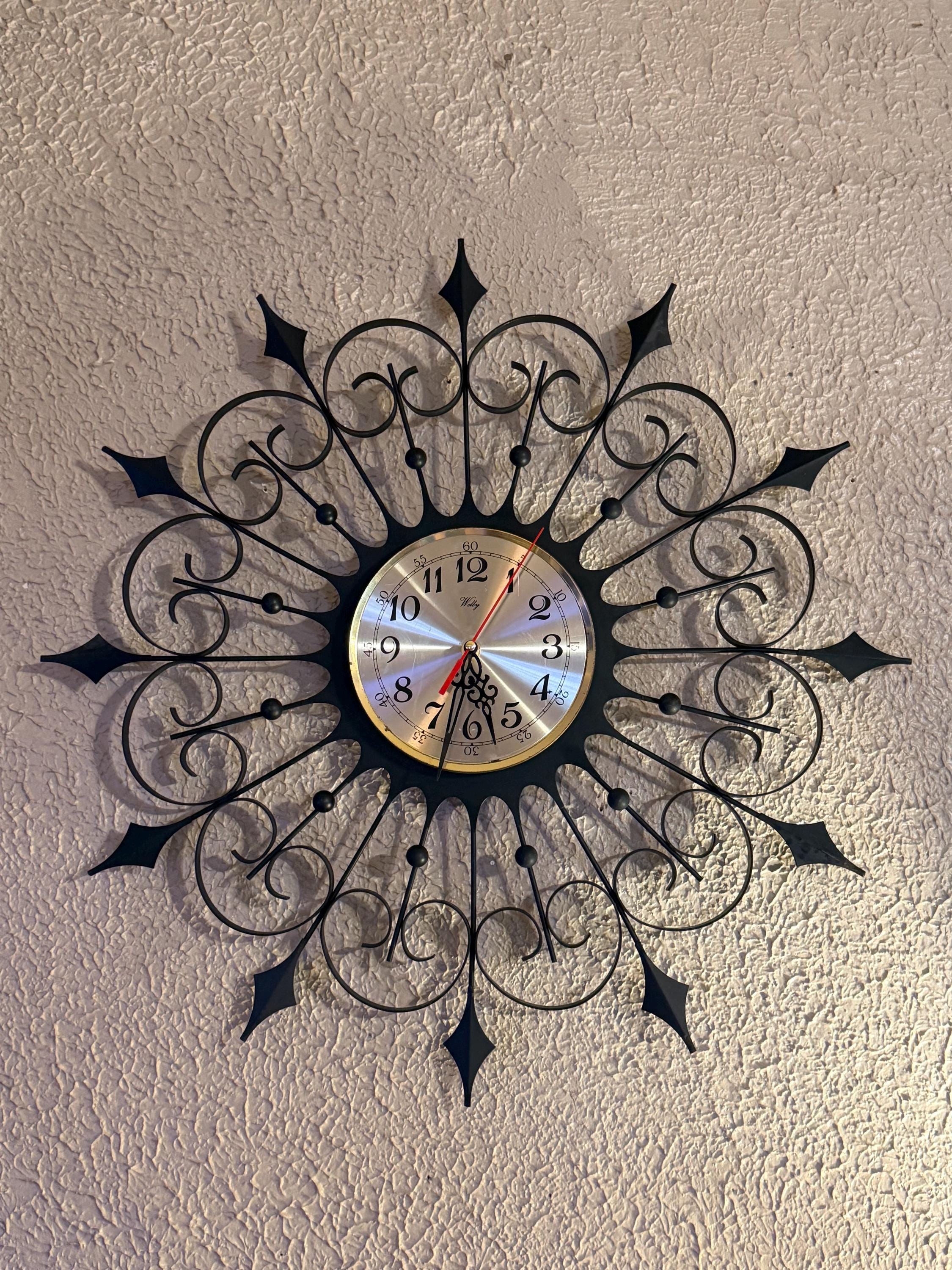 Large 25in Vintage 1960s Mid-century Modern Welby Wall Clock Black