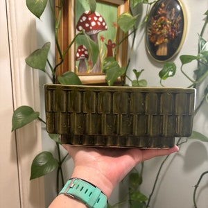 Dark Olive Green 8.5in long rectangular planter Vintage Green California Pottery Planter Ceramic USA