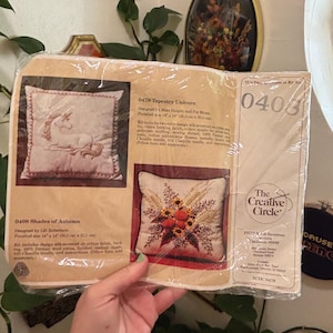 The Creative Circle vintage 1980s 80s Shades of Autumn 0408 Pillowcase cover embroidery kit 14x14in orange brown yellow