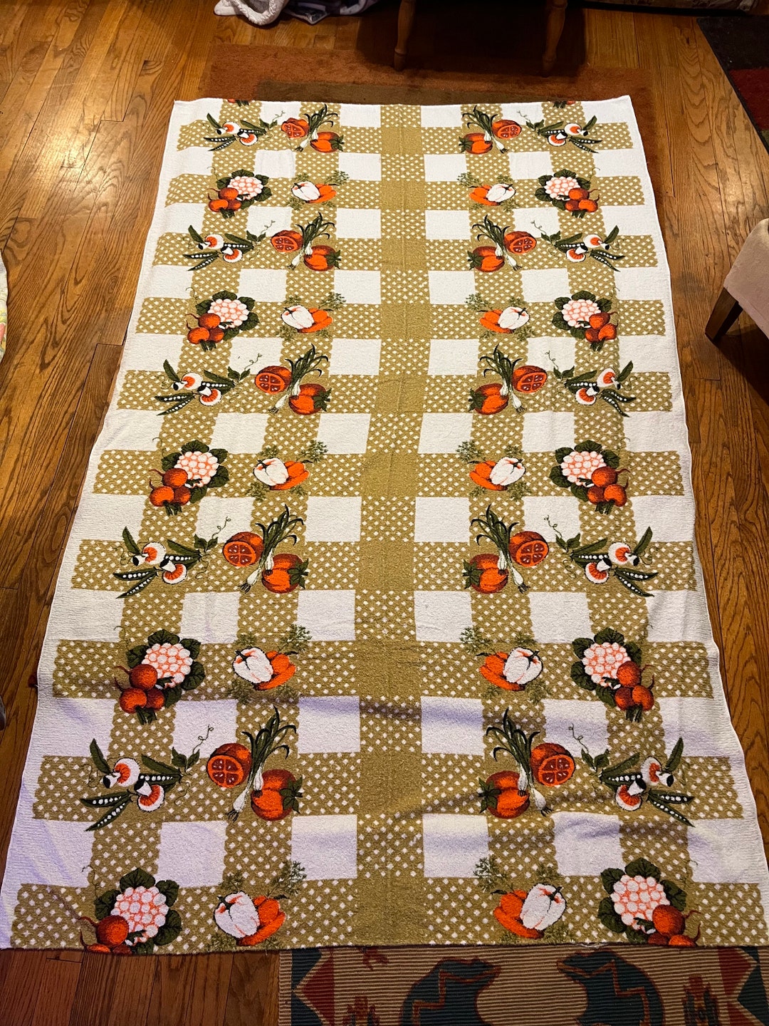 Mid Century MCM Terry Cloth Tablecloth Retro Fruits and Etsy