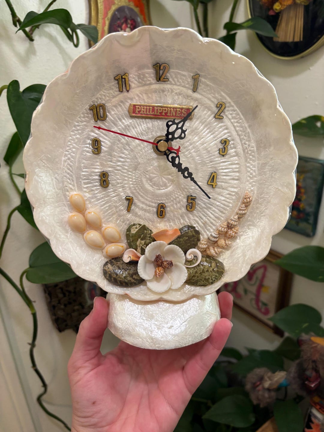 Vintage 1970s Capiz Shell Tabletop Standing Clock Seashells Beach Home ...