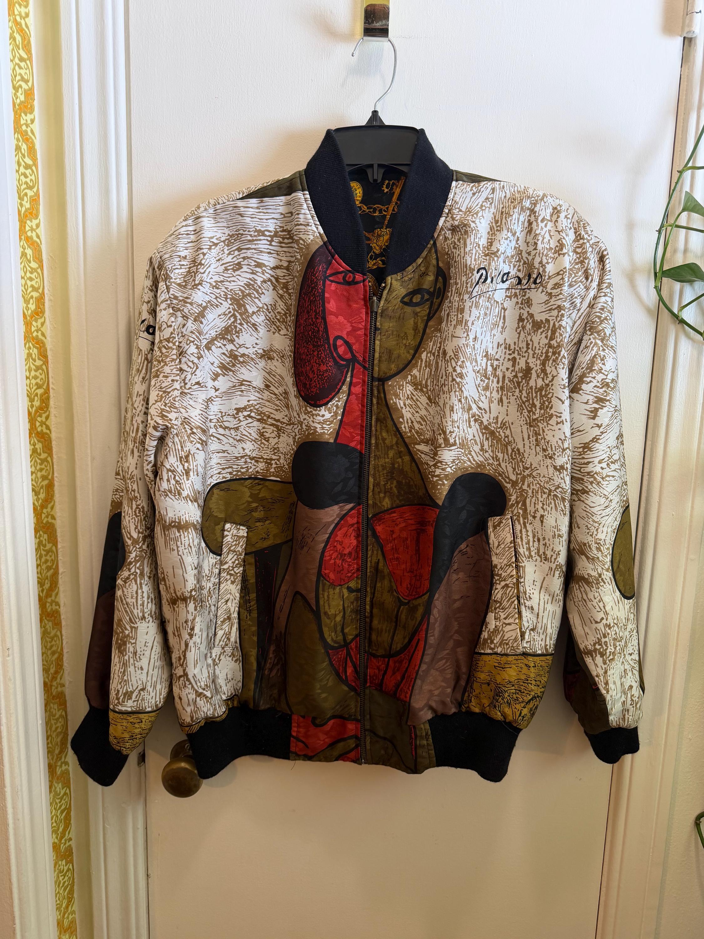 Vintage 90s Picasso Reversible Bomber Jacket Red Black Gold Coin