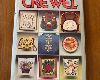 1975 The New World of Crewel by Lisbeth Perrone book iron on transfer patterns instructions needlework embroidery designs tools kit 70s