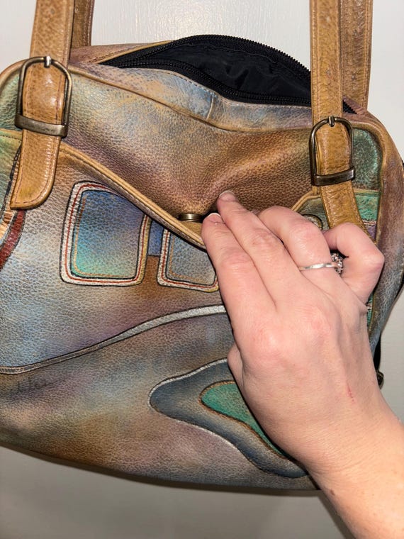 Anuschka Southwestern Aztec Painted Leather Bag S… - image 5