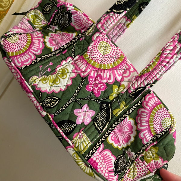 Vera Bradley purse Olivia Pink quilted print pink green white flower floral print shoulder bag 17in by 14in