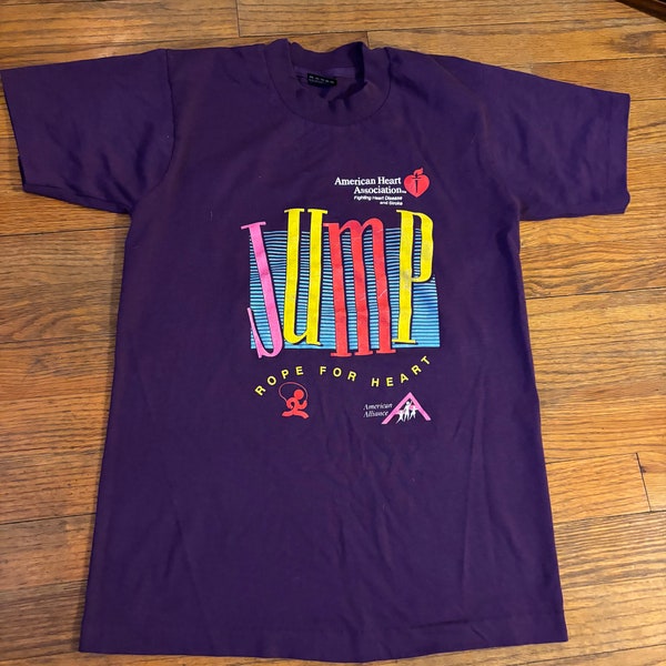 90s Jump Rope for Heart American heart association cotton t-shirt purple size small 1990s y2k vintage fashion single stitch adult shirt