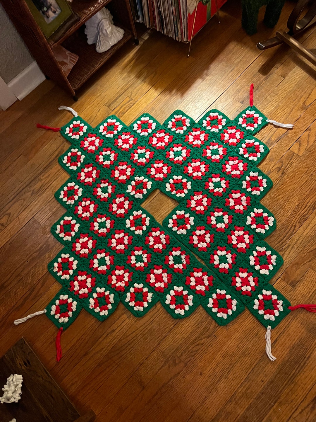 Vintage Crochet Granny Square Christmas Holiday Tree Skirt Etsy