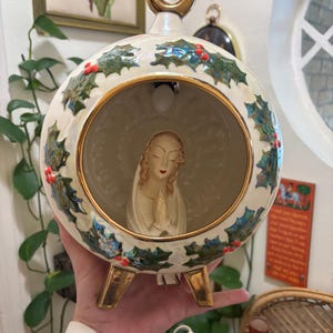 Vintage ceramic Christmas ornament light nowells mold holiday decor with Virgin Mary praying figurine 3D with light 12in tall 70s 1970s mold