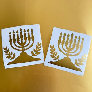 Gold Menorah/7 Candle Stick Permanent Sticker Decal, YHWH, YAH, True Name Paleo Hebrew Yahuah  Vinyl Car, Wall, Room Decor, Bible Israelite