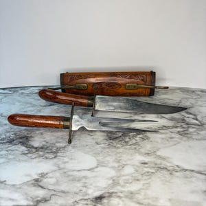 ヴィンテージ インディアン ステンレス カービングフォーク ナイフセット　インド Vintage Indian Carving Knives - Etsy