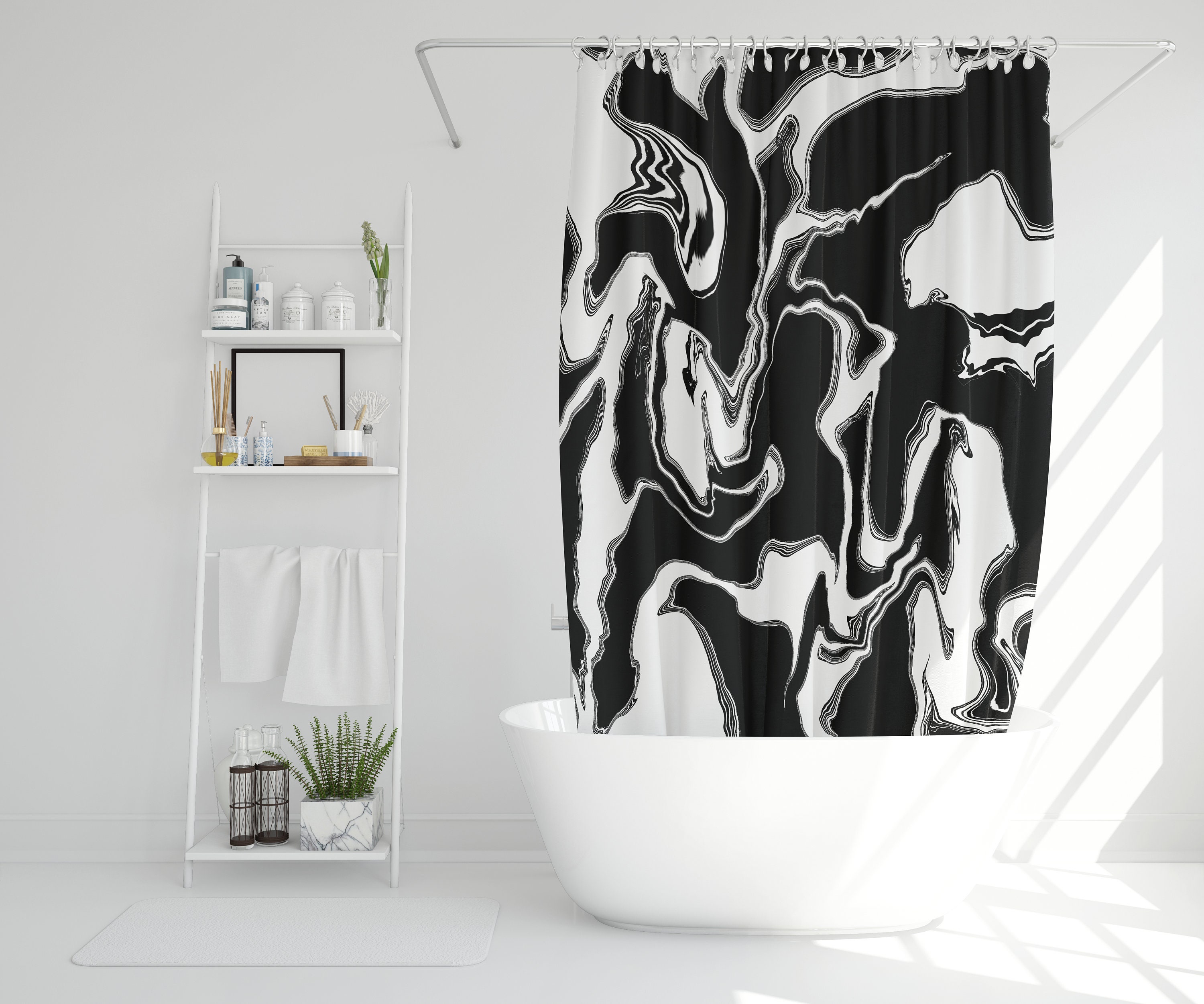 Abstract Black and White Shower Curtain, Unique Bathroom Decor, Shower