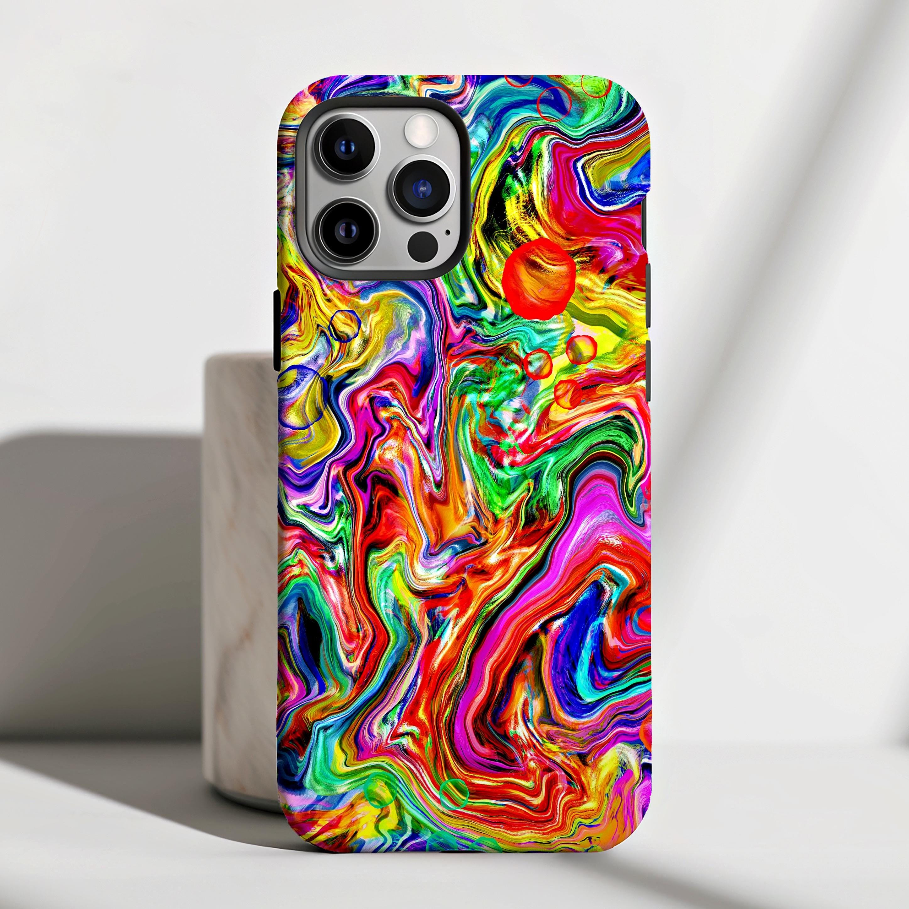 Abstract Colorful Swirl Phone Case for iPhone 13 14 15 iPhone 16 Pro Max Plus Scuff Resistant Vivid Color Waves Cellphone Cover Fun Gift