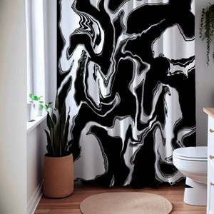Abstract Black and White Shower Curtain, Unique Bathroom Decor, Shower Curtain Minimalist, Bathroom Decoration, Abstract Art Decor