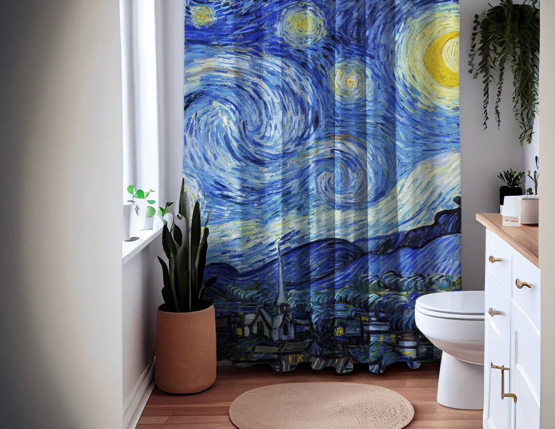 Vincent Van Gogh Starry Night Shower Curtain, Home Decor Bathroom, Art