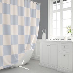 Decorative Blue Checkered Shower Curtain, Cute Modern Home Bathroom Design, Gifts for Home Decor, Weekend Vacation Home Decor, Bath Decor