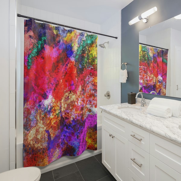 Colorful Bold Sparkle Abstract Bathroom Shower Curtain, Beautiful Unique Fresh Bathroom Decor Shower Curtain, Original Contemporary art