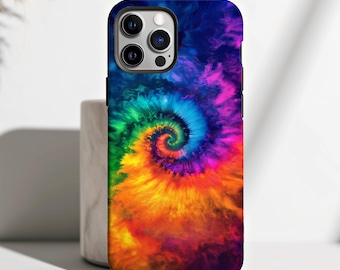 Galaxy Rainbow Tie Dye Phone Case for iPhone 13 14 15 16, Plus Pro Max, Scuff Impact Resistant Magnet Charging Rainbow Cellphone Case Gift