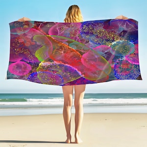 Abstract Colorful Bubbles Beach Towel Alcohol Art Swimming Pool Towel Fun Adult Poolside Towel Beach Vacation Gift for Friend Cool Summer