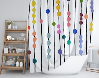 Simple Minimal Colorful Striped Shower Curtain, Unique Original Abstract Design Bathroom Decor, Clean Spartan Minimalist Aesthetic, Novel