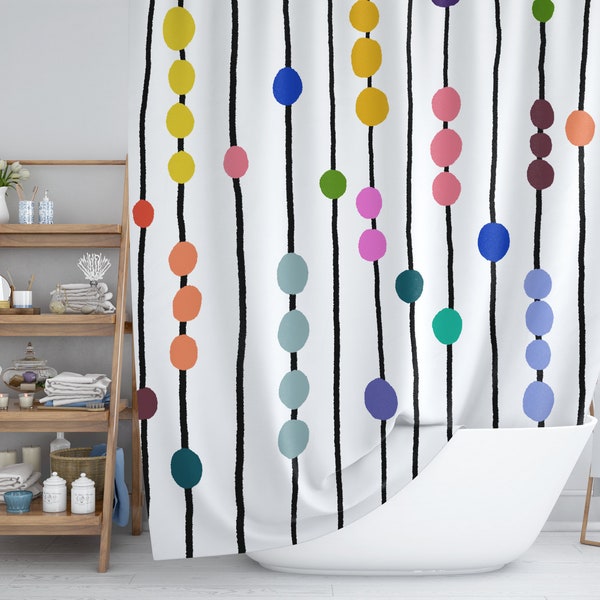 Simple Minimal Colorful Striped Shower Curtain, Unique Original Abstract Design Bathroom Decor, Clean Spartan Minimalist Aesthetic, Novel