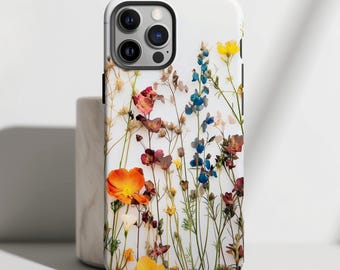 Bright Colorful Pressed Flower Phone Case for iPhone 13 14 15 16 Plus Pro Max Impact Scuff Resistant Spring Summer Flowers Cellphone Cover