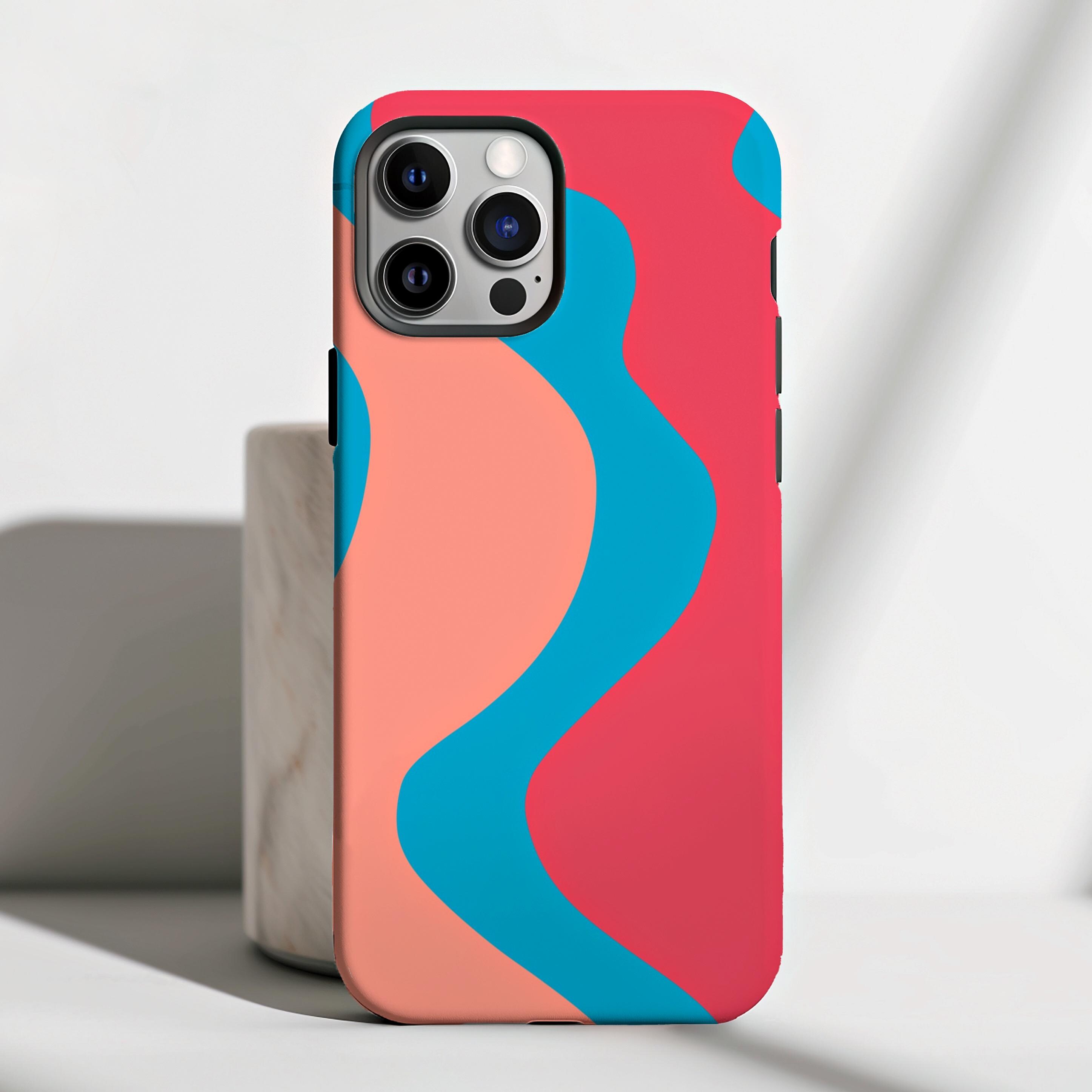 Kleurrijke boho golvende lijn telefoonhoesje voor iPhone 13 14 15 iPhone 16 Pro Max Plus slijtvast abstract oranje mandarijnblauw mobiele telefoonhoes