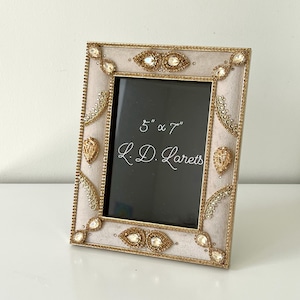 Jeweled Beige Velvet Picture Frame 5x7: Champagne & Gold