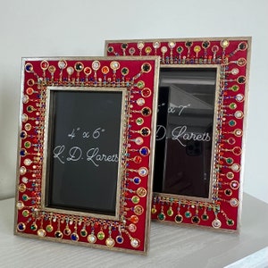 Jeweled velvet picture frame, red velvet photo frames set of 2