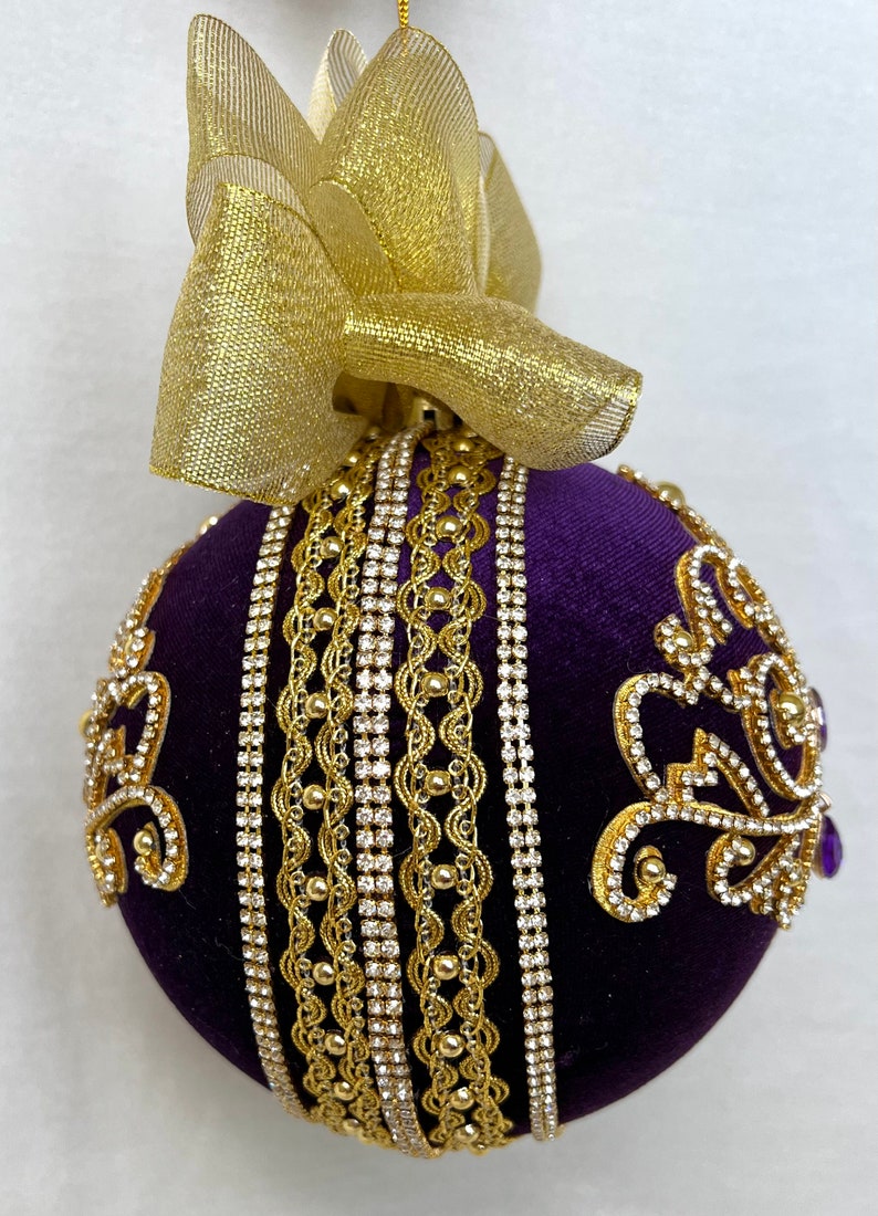 XXL 6 Inch Purple Rhinestone Ornament, Velvet Christmas Ball, Giant ...