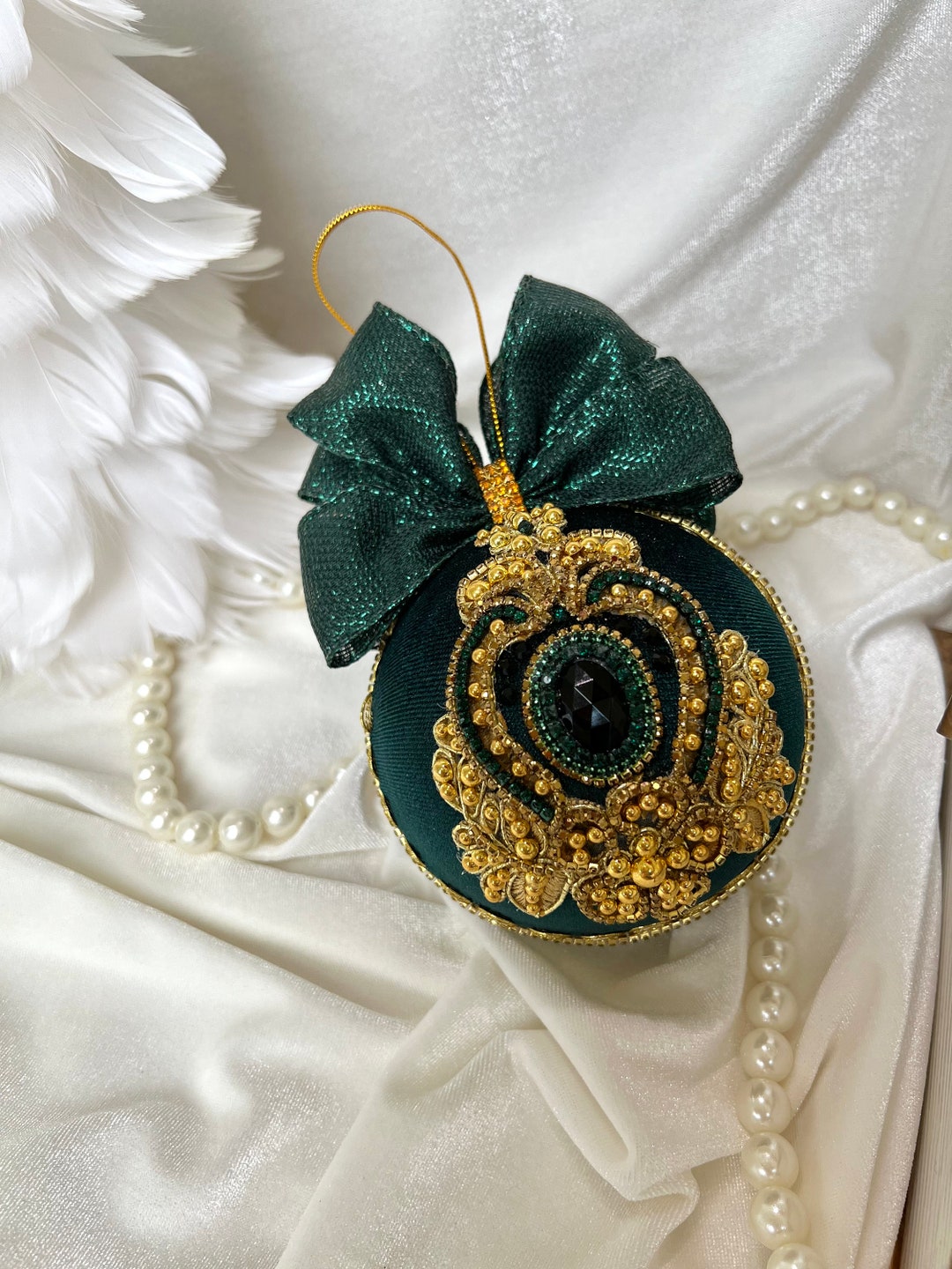 Large 4 Inch Rhinestone Emerald Green Ornament,green Christmas Tree