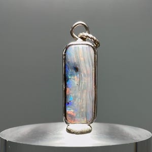 ZELDZAME massief Mintabie Australische opaal sterling zilveren hanger/bedel - Rode, oranje, turkooizen opaalglans