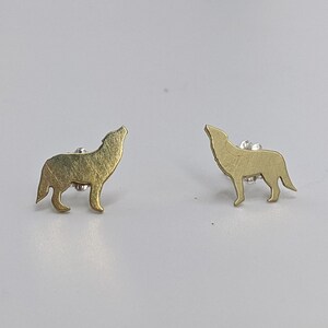 Wolf Stud Earrings, Brass Silver