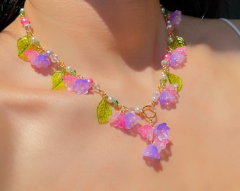 Fairy Necklace, Flower Garden, Lily of the Valley, Necklace and Bracelet Set, Colorful Flower, Fairycore, Cottagecore, Aesthetic, Magical