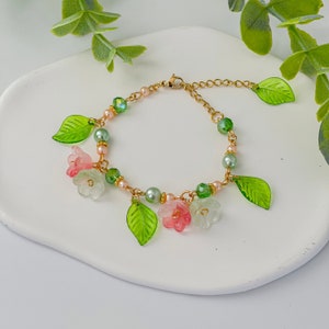 Lily of the Valley, Colorful Flower Bracelet, Whimsical Jewelry, Earrings and Bracelet Set, Fairycore, Cottagecore, Aesthetic, Magical