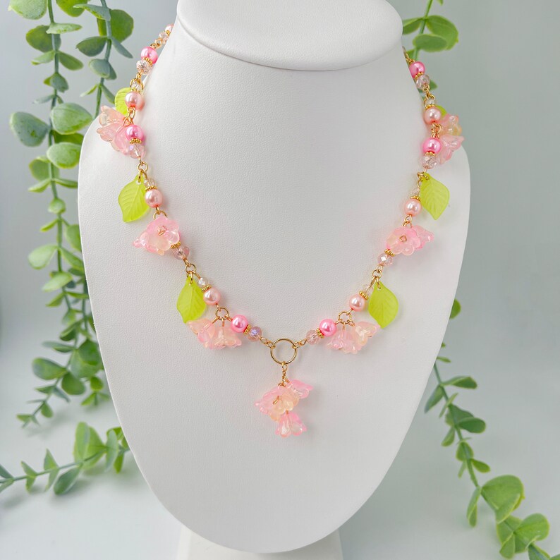 Fairy Necklace, Flower Garden, Lily of the Valley, Necklace and Bracelet Set, Colorful Flower, Fairycore, Cottagecore, Aesthetic, Magical image 4