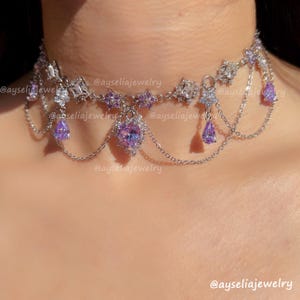 Lavender Bridal Royalcore Necklace, Bridgerton Jewelry, Silver Bride Jewelry, Majestic, Elegant, Royal, Purple Victorian Choker, Lilac Color