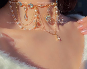 Royalcore Necklace, Bridgerton Jewelry, Bride Jewelry, Coquette Necklace, Magical Jewelry, Elegant, Royal, Fairycore, Princess, Gold Color