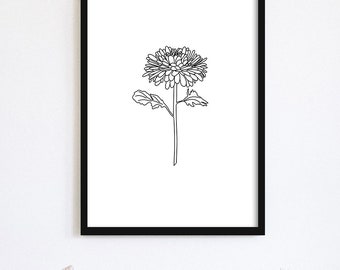November Birth Flower One Line Art, Digital Download, Chrysanthemum ...