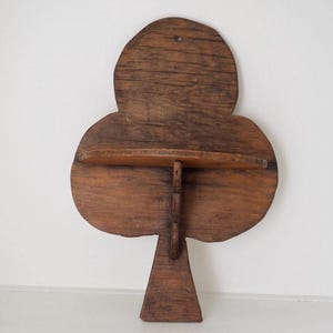 Primitive Handmade Wood Wall Shelf | Rustic Folk Art Display | Tree or Clover Shaped Early American Shelf