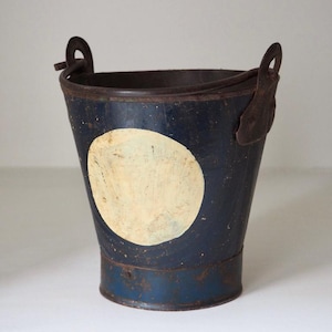 Primitive Painted Bucket | Antique Tin Pail with Handle | Rustic Nautical Decor