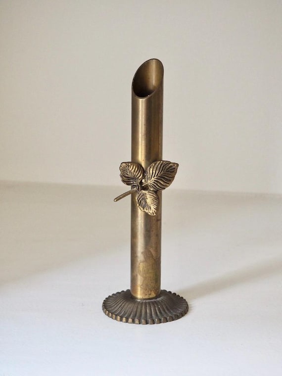 Vintage Brass Candlestick Holder | Leaf Detail, Elegant Table Decor