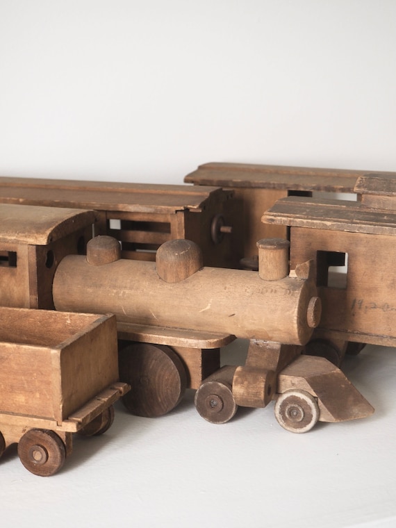 Primitive Folk Art Wooden Toy Train - image 1