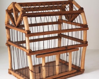 Gabbia per uccelli in legno fatta a mano – Gabbia decorativa in stile rustico popolare