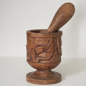 Engraved Wooden Mortar & Pestle | Rustic Kitchen Decor | Primitive Cooking Tool