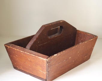 Portaherramientas de madera antiguo / Organizador de madera rústico de granja