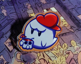 Super Mario Boo Drinking Skull Cute Halloween Pin