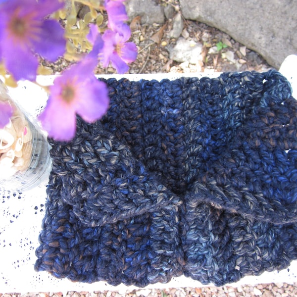 Crochet Cowl Collar/Chunky Collar/Dark Blue Cowl/Blue Cowl Collar