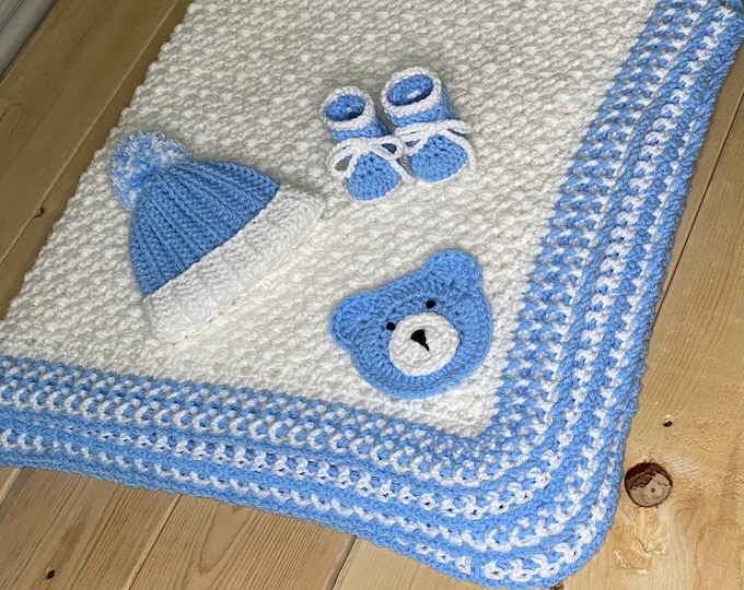 Crochet Baby Blanket Hat and Booty Set Baby Shower Gift Etsy