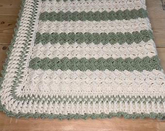 Crochet Baby Boy Blanket, Baby shower gift, sage green and cream baby blanket, newborn baby blanket, handmade baby blanket, toddler blanket