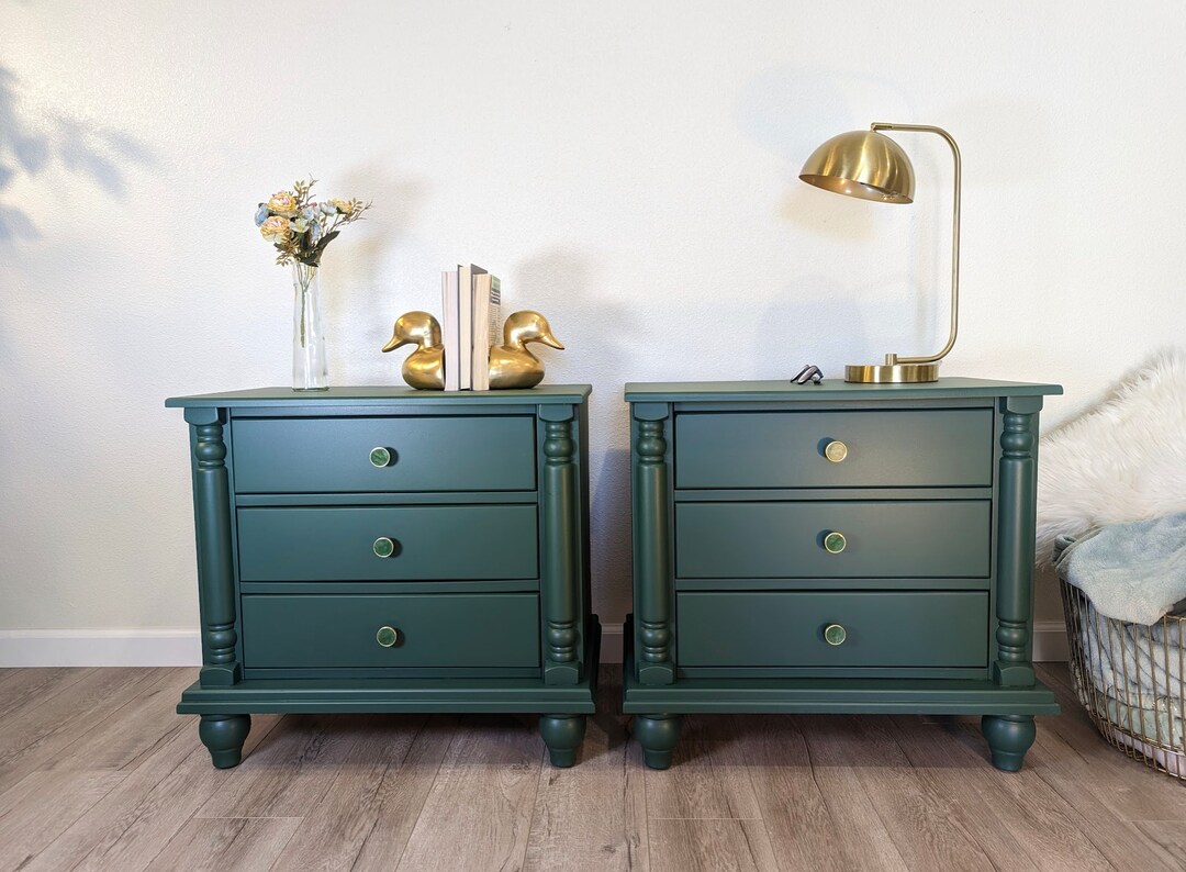 SOLD Set of Emerald Green Nightstands Etsy